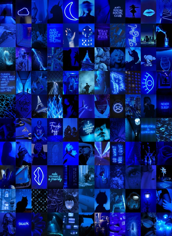 BLUE WALL COLLAGE Kit Dark Blue Aesthetic Collage Kit - Etsy