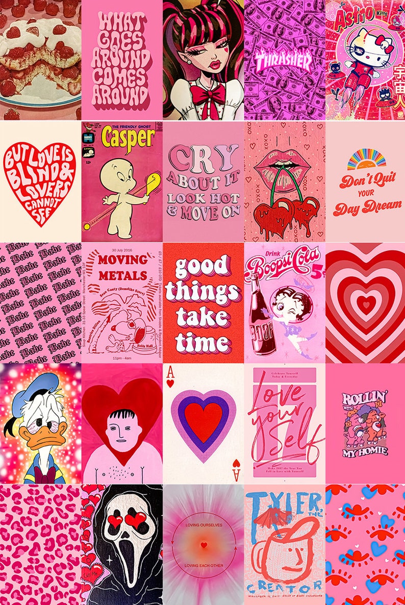 Pretty Hippy Pink Wall Collage Kit digital Download Pink Etsy