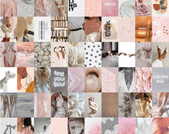 PINK COLLAGE KIT, Beige Wall Collage Kit, Aesthetic Collage Wall Kit, Digital Prints, Aesthetic Room Decor, College Student Gift 100Pcs