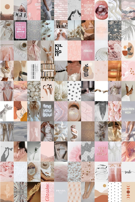 Pink Collage Kit Beige Wall Collage Kit Aesthetic Collage Etsy