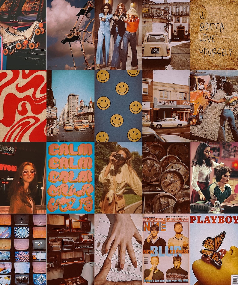 Retro Vintage Wall Collage Kit Boho Aesthetic Wall Collage | Etsy
