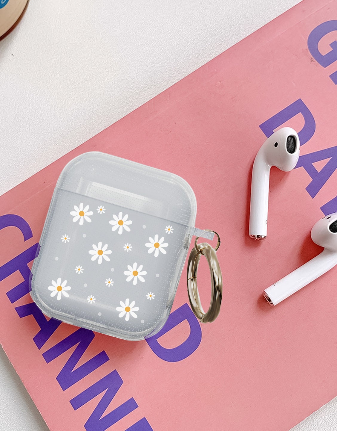 Cute Daisy Flower Case for Airpods 1&2 with Keychain, MAYCARI Floral Design  Cute Protective Soft TPU…See more Cute Daisy Flower Case for Airpods 1&2