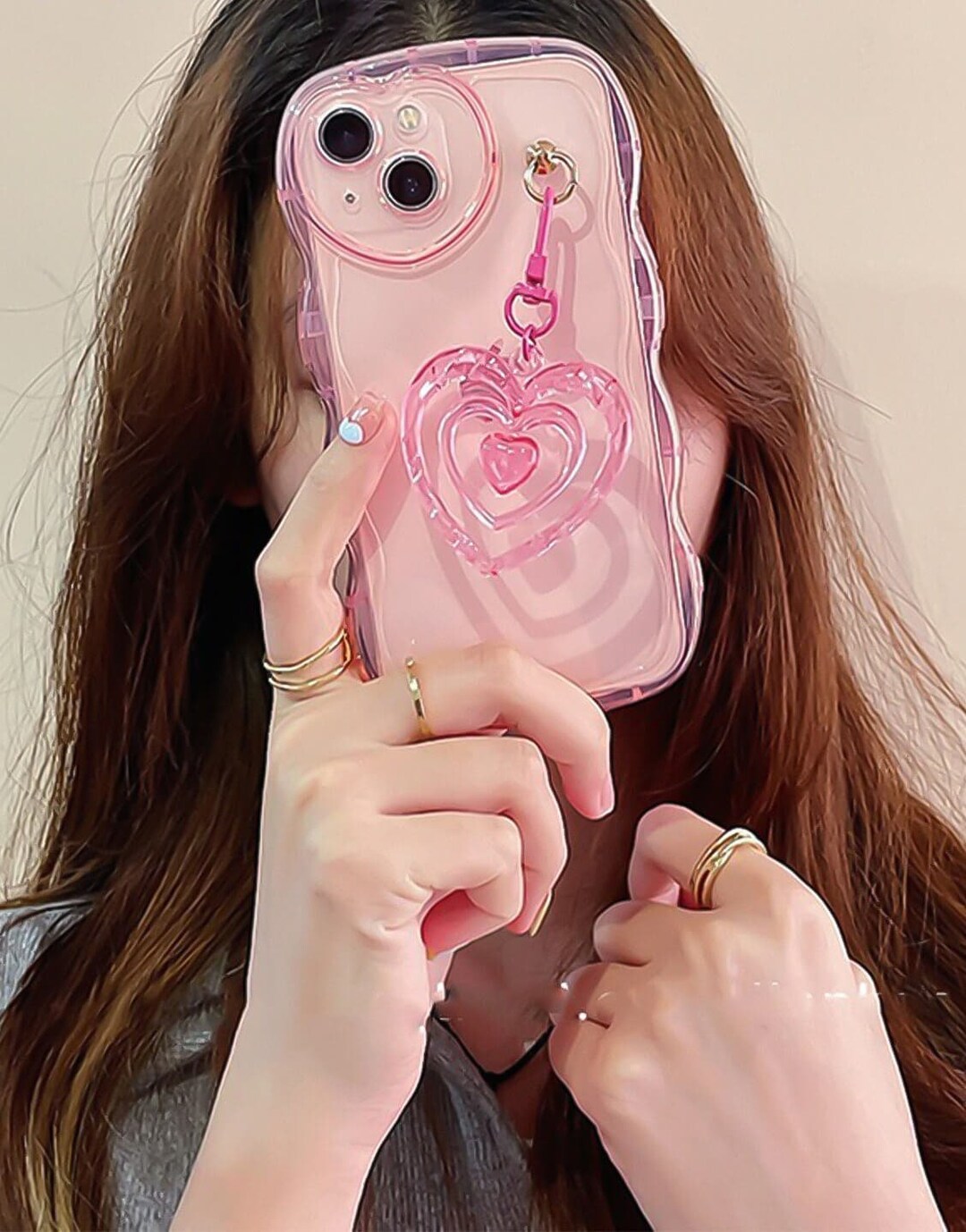 Aesthetic Cute Pink Heart Phone Case for iPhone 15 14 13 12 11 Pro Max