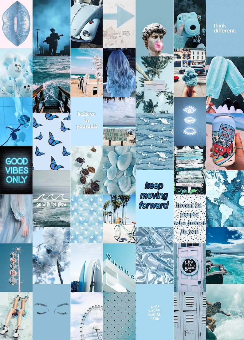 Ocean Blues Wall Collage Kit Blue Aesthetic Collage Kit VSCO | Etsy