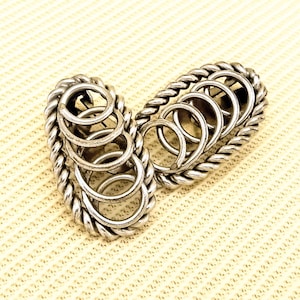 Vintage Bergère Modernist Clip-On Earrings: Oval-Shaped Design, Dark Silver-Toned Looped & Twisted Wire, 1960s-70s