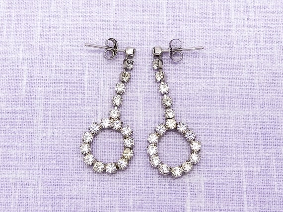 Vintage Dangling Circle Earrings With Clear Rhine… - image 3