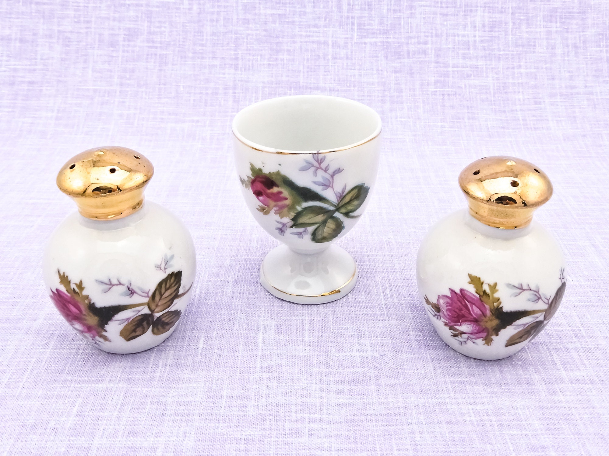Vintage Porcelain Snack Sets With Pink 'moss Rose' Etsy