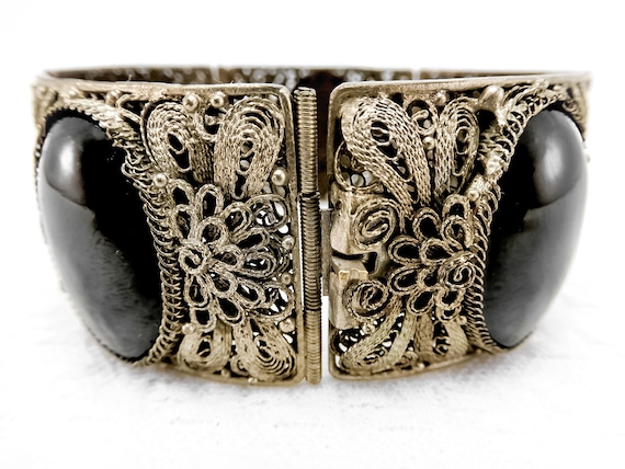 Vintage Cannetille & Filigree Panel Bracelet With… - image 3