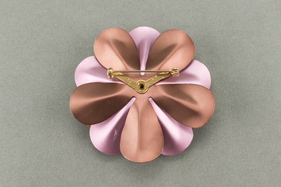 Vintage Enameled Metal Flower Power Brooch With L… - image 3