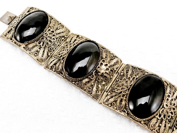 Vintage Cannetille & Filigree Panel Bracelet With… - image 7