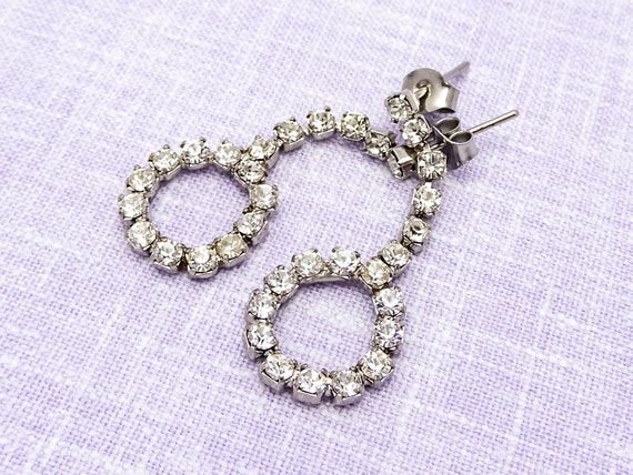 Vintage Dangling Circle Earrings With Clear Rhine… - image 2