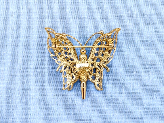 Vintage Gold-Toned Monet Butterfly Brooch With In… - image 3