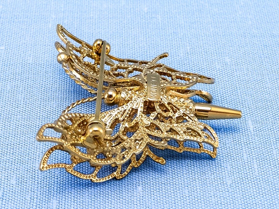 Vintage Gold-Toned Monet Butterfly Brooch With In… - image 4