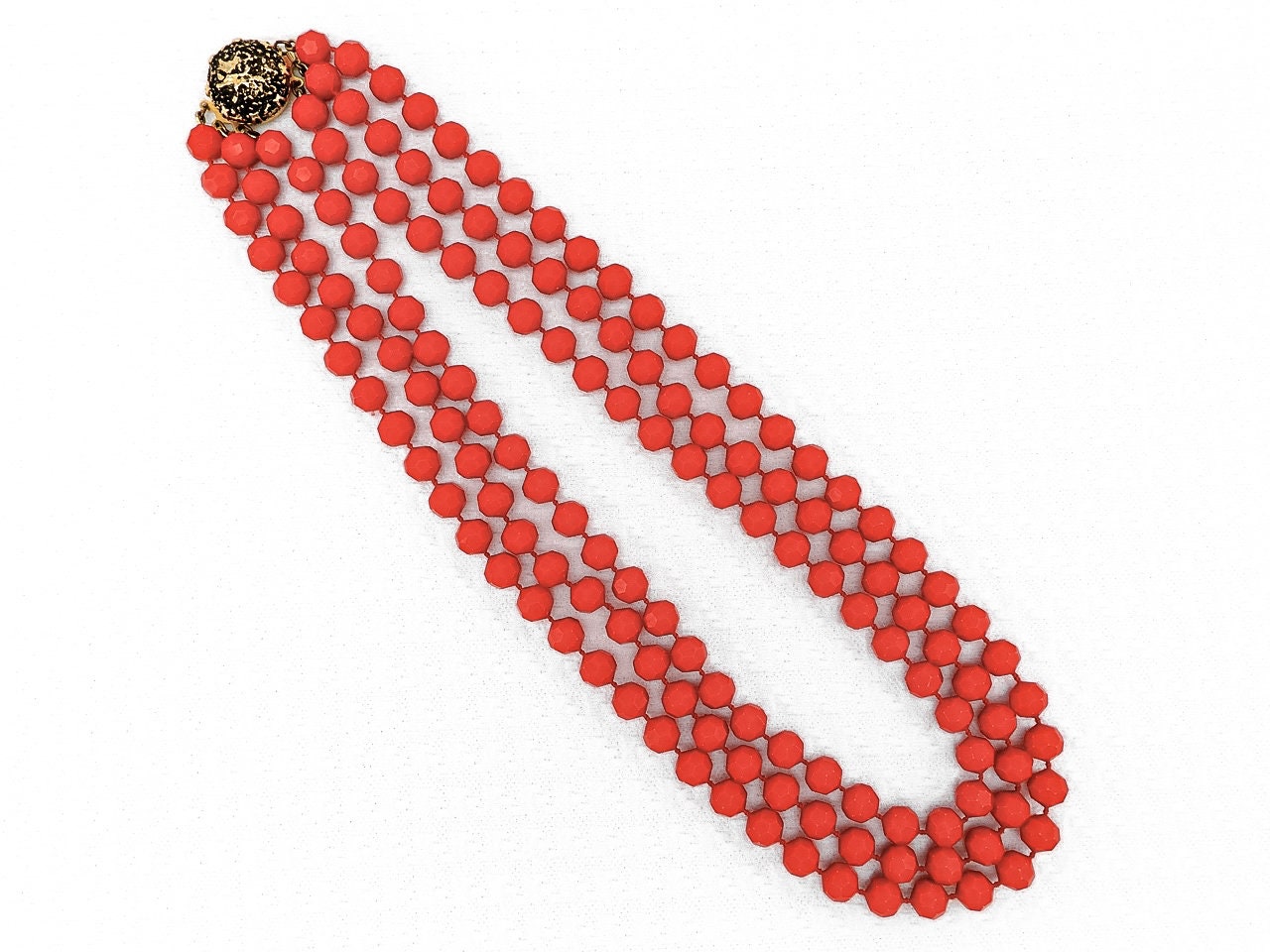 Red Crystal Beads Triple Necklace - Garden Party Collection Vintage Jewelry