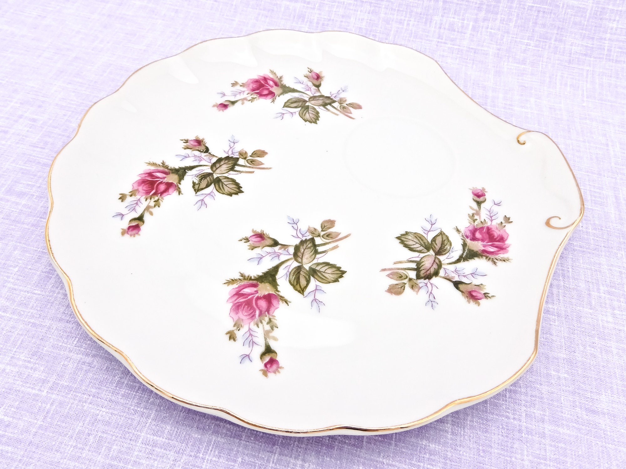 Vintage Porcelain Snack Sets With Pink 'moss Rose' Etsy