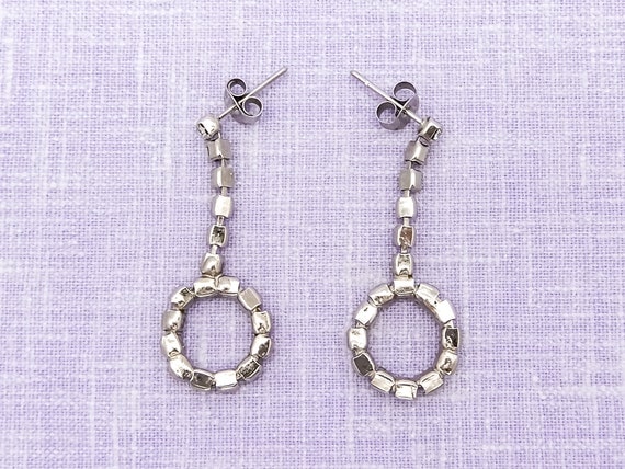 Vintage Dangling Circle Earrings With Clear Rhine… - image 4