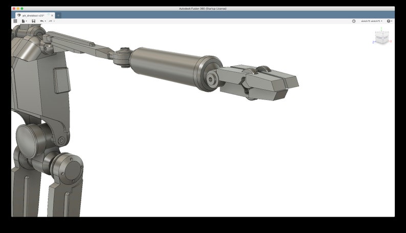 K&ouml;nnte beinhalten: Ein 3D-Modell eines Roboterarms mit einem Greifer. Der Arm ist aus Metall und hat eine graue Oberfl&auml;che. Der Greifer ist ge&ouml;ffnet und bereit, einen Gegenstand zu greifen.