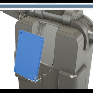 K&ouml;nnte beinhalten: Ein 3D-Modell eines Roboterarms mit einer blauen Platte, die an der Seite befestigt ist. Die Platte ist leicht ge&ouml;ffnet und gibt den Blick auf das Innere des Roboterarms frei.