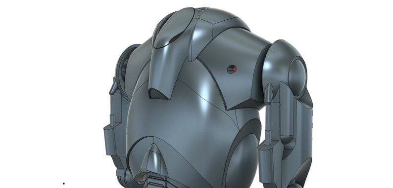 Puede incluir: Un robot gris met&aacute;lico con un cuerpo redondeado y brazos articulados. El robot tiene una cabeza grande y redonda con una peque&ntilde;a luz roja en la parte delantera.