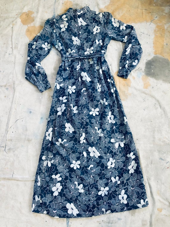 Vintage 1970s Ann Reeves Floral High-Neck Mutton S