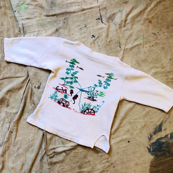 Vintage 1950s Underwater Ocean Scene Boatneck Swea