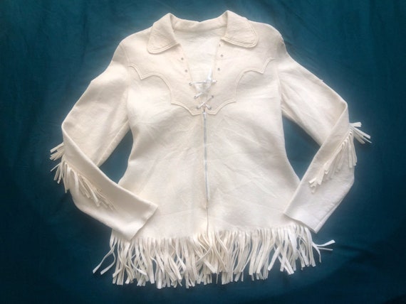 Vintage 1940s/50s Western Fringe Zip-Up Tunic Blou