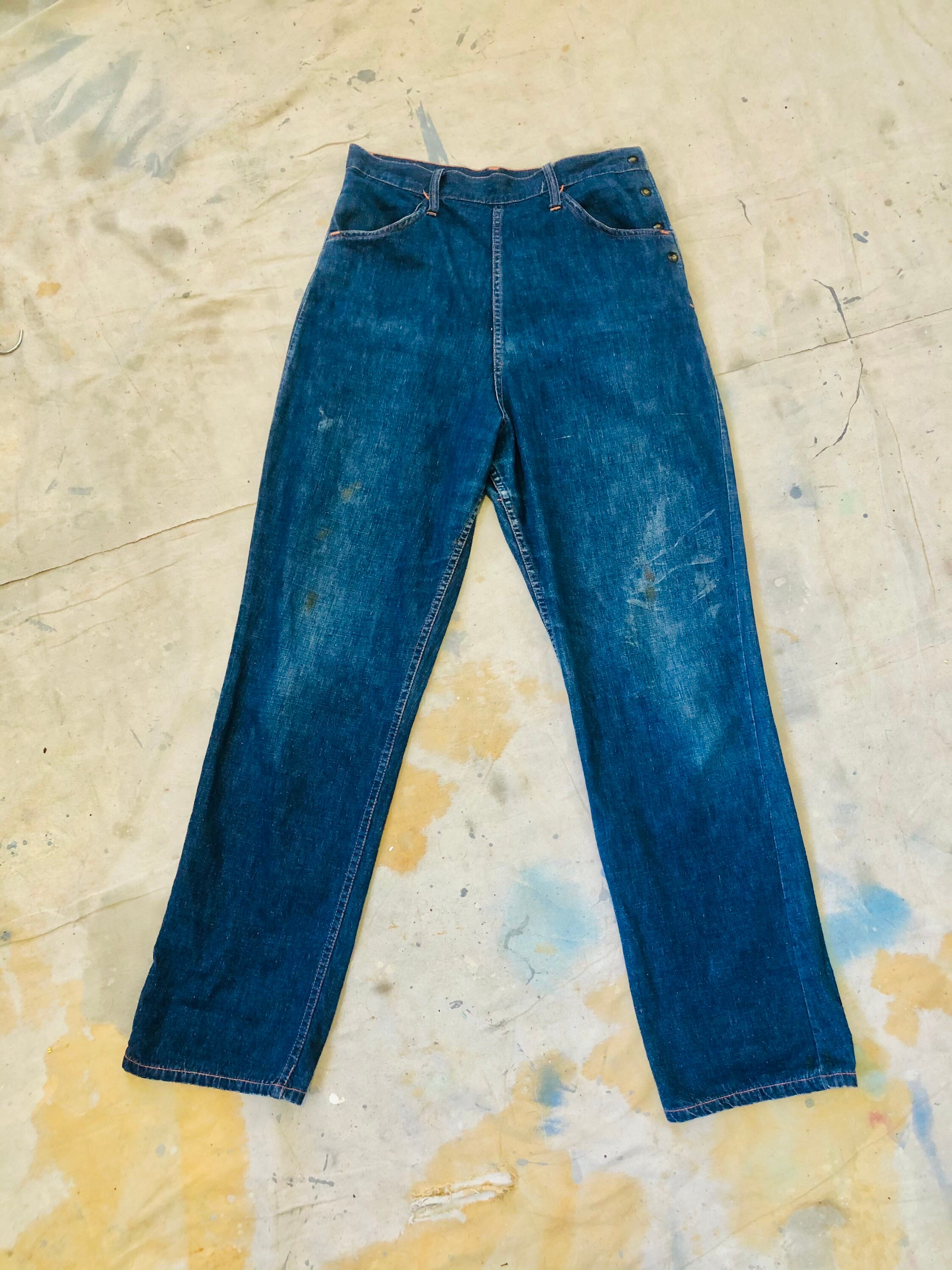 Rare 1940s Brass Side Snap Button Western Workwear Denim Jeans | Etsy