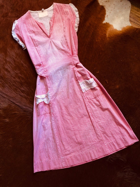 Rare Vintage 1930s Farm House Red Feedsack Dress