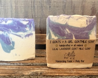 Lilac Lavender Goat Milk Soap: Ground Lavender Buds  Moisturizing Face & Body Bar