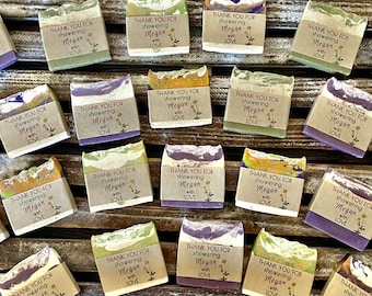 100 Party Soap Favors with Customized labels in Sheer mesh bags for your Wedding shower Bridal shower Baby shower any Party event