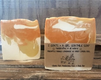 Pineapple Mango Lemonade Goat Milk Soap: Moisturizing Face & Body Bar with Lemon Peel