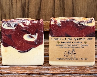 Blueberry Pomegranate Lemonade Goat Milk Soap With Dried Lemon Peel Powder
