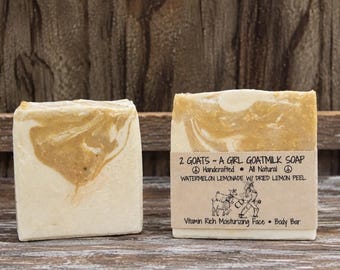Watermelon Lemonade Goat Milk Soap: Moisturizing Face & Body Bar with Lemon Peel Powder