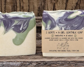 Exfoliating Goat Milk Soap: Cucumber Melon Berry, Walnut Shells, Pumice Stone Body Bar