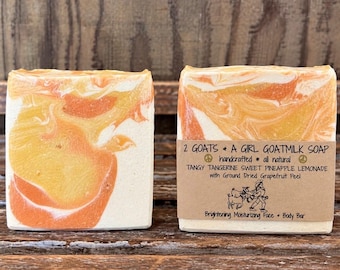 Tangerine Pineapple Goat Milk Soap With Dried Tangerine and Grapefruit Peel Powder Moisturizing Face and Body Bar