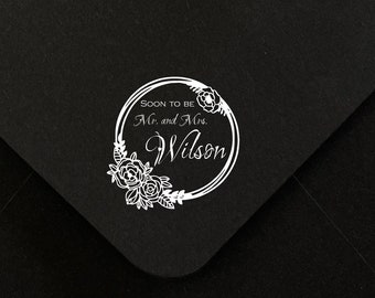 Sello de goma personalizado para boda: tinta blanca, Sr. y Sra., gracias