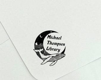 Sello Ex Libris personalizado: Sello de libro de biblioteca "Luna de ballena"