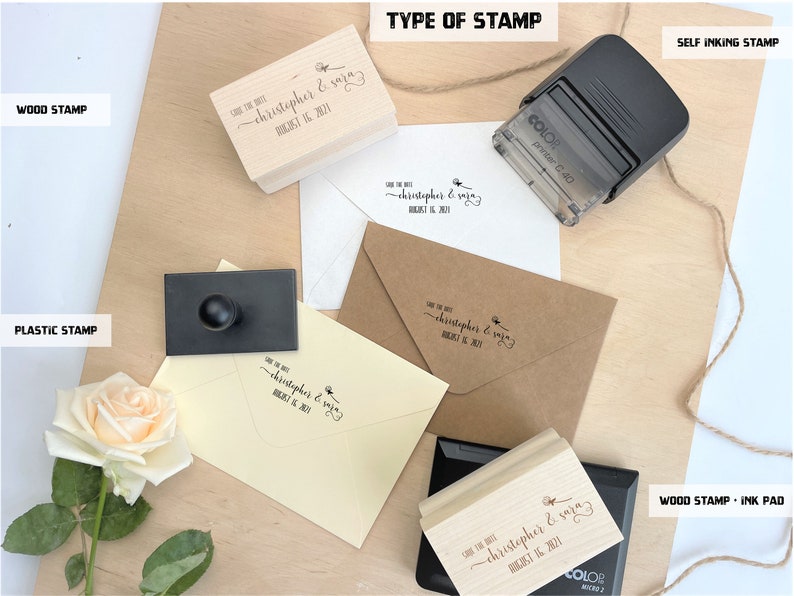 Type of Stamps
Self-Inking Stamp - Best seller, COLOP models, highly recommended. More then 
12,000 impressions.
Wood Stamp - A classic. 
Plastic Stamp. Made from recycled plastic. You can add Black Ink Pad chosen in the drop down.