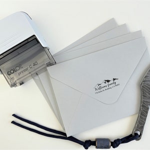 Self Inking Address Labels printed on Grey Envelope.