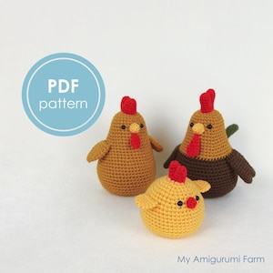 PATTERN BUNDLE: 3 in 1 crochet farm birds - amigurumi patterns - poultry - hen - chicken - rooster - crochet - amigurumi - pattern bundle