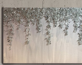 Crystal Painting - Bling painting - Crushed Glass Wall Art - Glitter painting - Glam Wall art Glass and Glitter Painting - White and silver