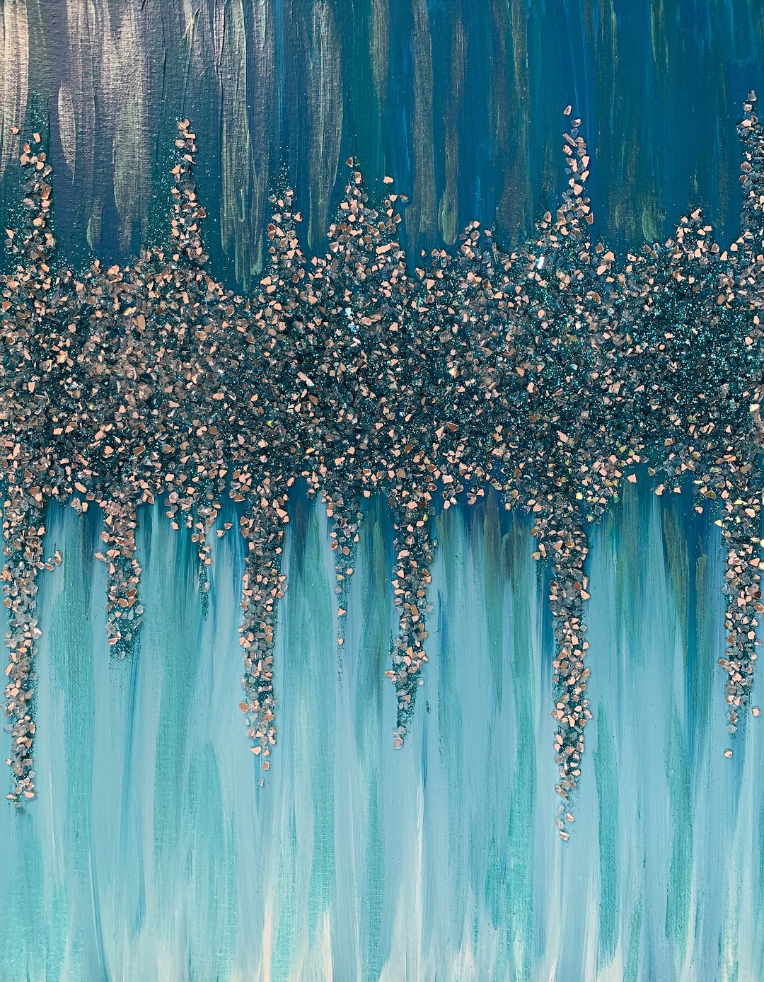 Blue Glitter Wall Art Painting Blue Wall Art Bling Glitter Etsy