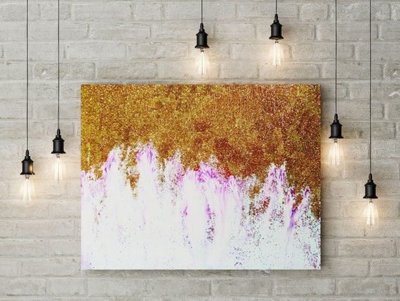 Magenta Wall Art Pink And Gold Canvas Art Glitter Abstract Painting Abstract Art Huge Canvas Pink Glitter Wall Art Sku027