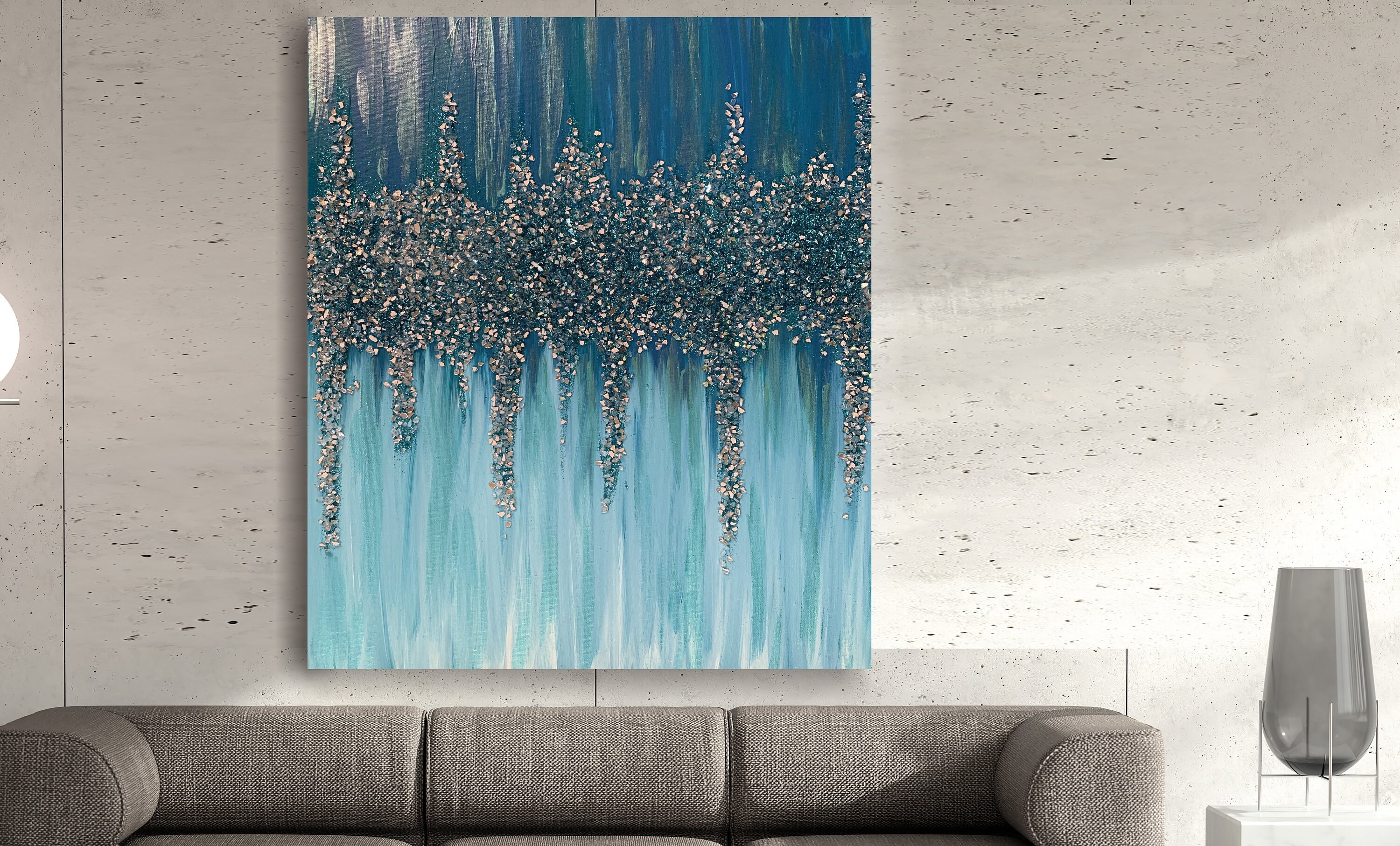 Blue Glitter Wall Art Painting Blue Wall Art Bling Glitter Etsy