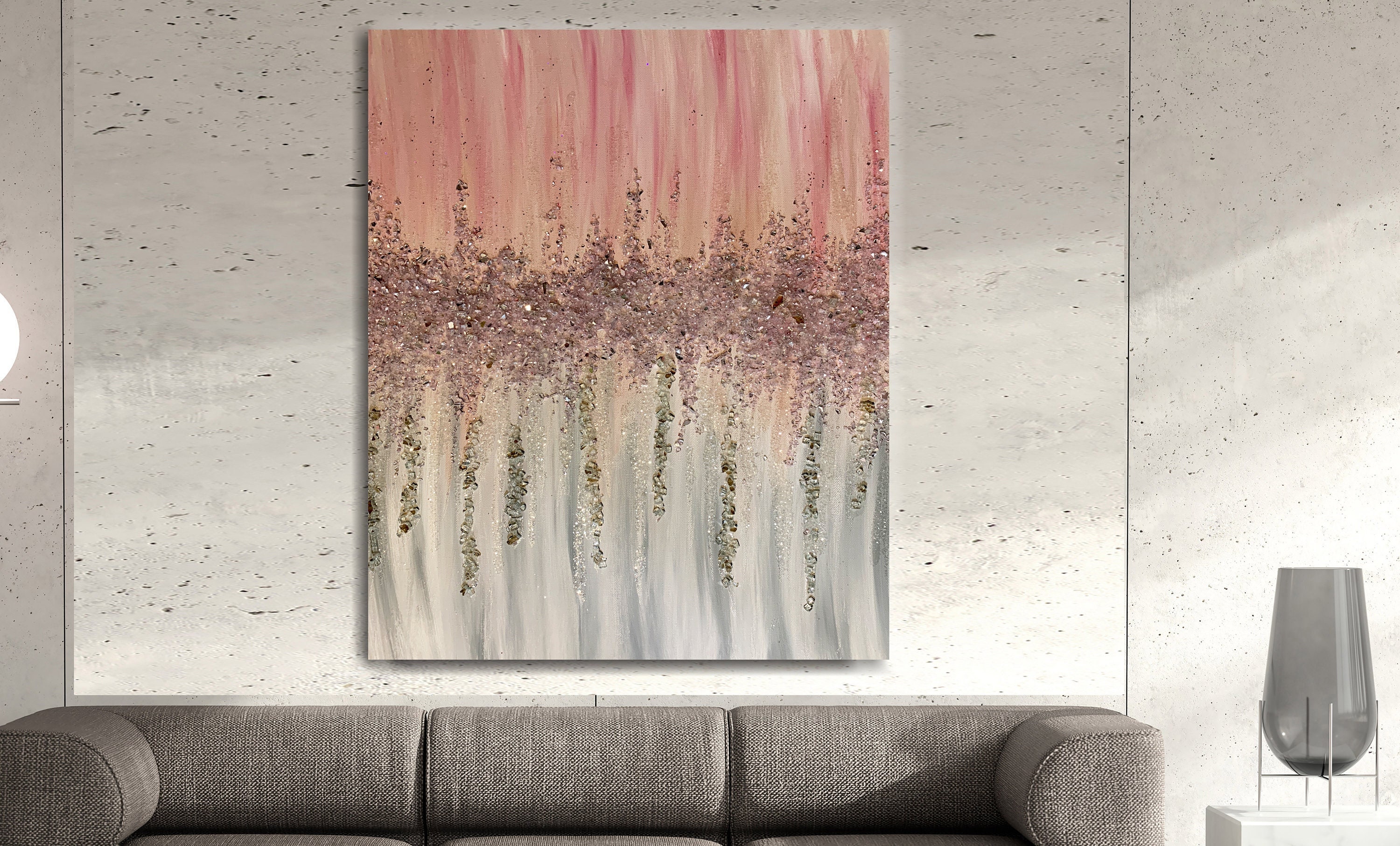 Crushed Glass and Glitter Canvas Glam Wall Art Pink 
