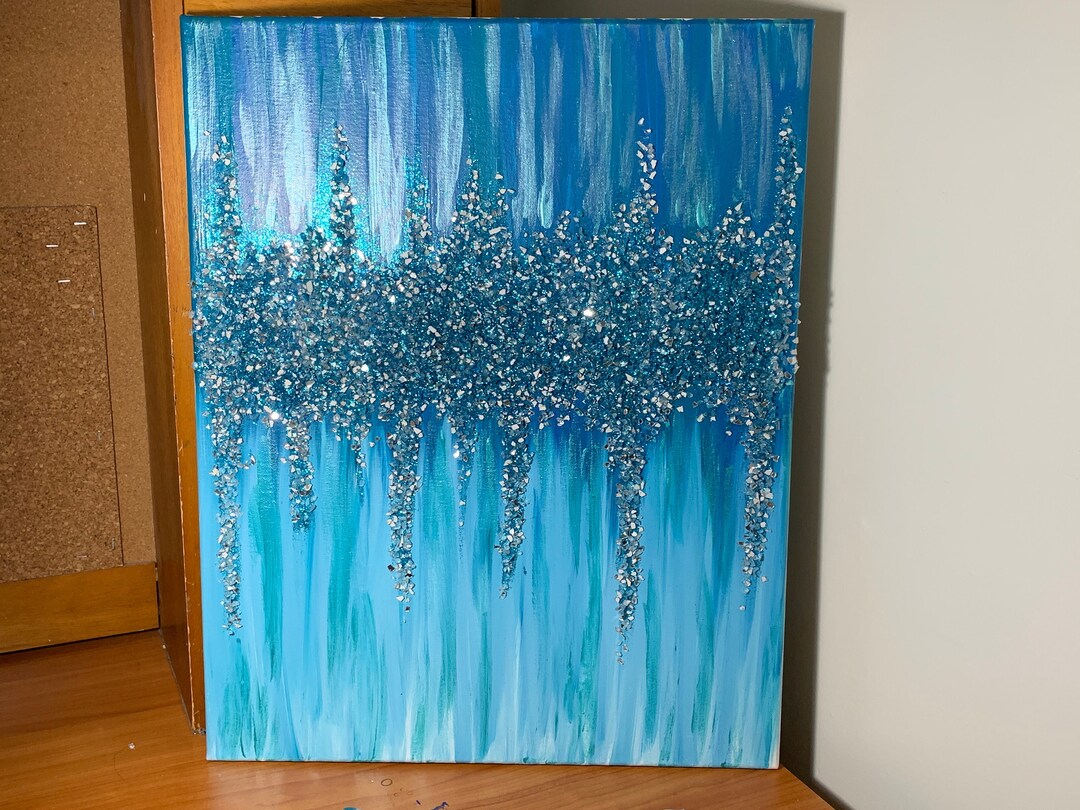 Blue Glitter Wall Art Painting Blue Wall Art Bling Glitter Etsy