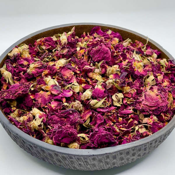 Dried ROSE BUDS & PETALS | 100% pure and natural dried Red Rose Flowers | Bulk Dry Rose petals | Rosa Canina