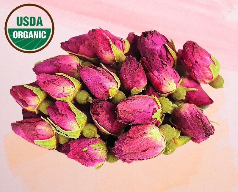 Food Grade A Damask Dried Rose Buds, Rose Tea Edible Rose Petals Flowers  Cake Decoration Valentines Weddings Celebration 20 100g 