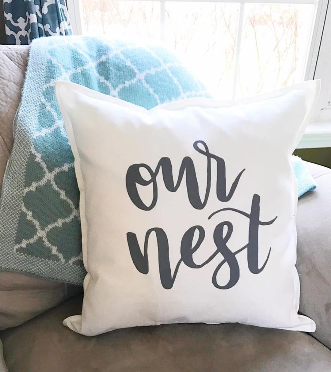 Our Nest Pillow Cover, 20X20 Cover, Home Decor, Farmhouse, Wedding
