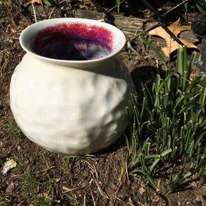 White Crackled Glaze Vase with Pink-Blue Interior